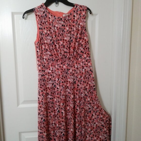 London Times Women's Inset Waist Coral Floral Midi Fit and Flare Dress Size 8 - Picture 10 of 15